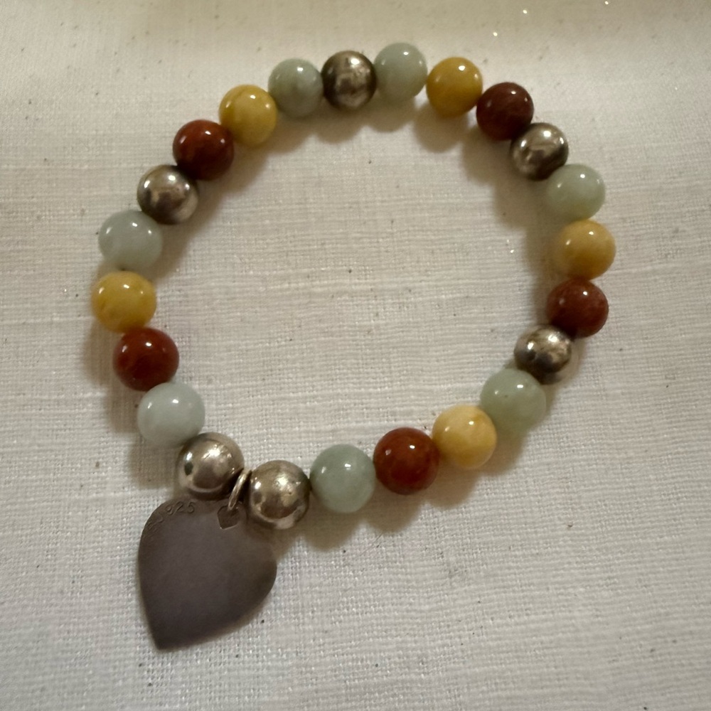 Sterling Silver Heart Charm Jade Beaded Bracelet